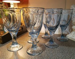 Noritake (japan) Sweet Swirl Water Goblets - Light Blue Retired 7 Drinking Glasses