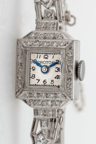 Vintage 1950s $5000 1.  50ct Vs G Diamond Croton 14k White Gold Ladies Watch Wty