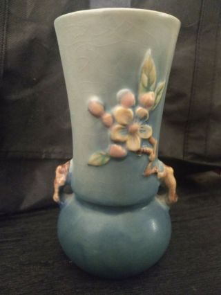 1948 Roseville Blue Apple Blossom Vase 381 - 6