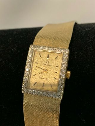 Vintage Omega 14k Gold And Diamond Ladies Watch