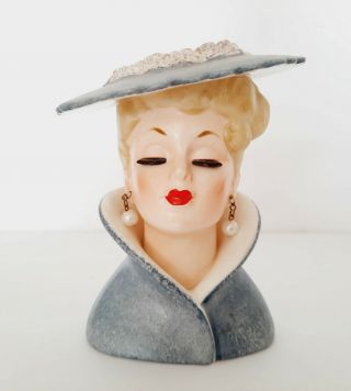 Vintage Napco C3815a Lady Head Vase 1959 Speckled Dress Hat