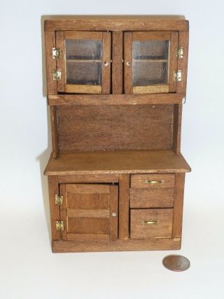 Artist Made Miniature Dollhouse Wood Hutch 1:12 Scale Signed Arthur Dentiy
