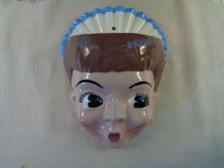 Wonderful Vintage Cleminson Pottery Wall Pocket - Woman’s Face Puckering Up