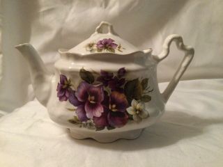 Vintage Arthur Wood England 6496 China Teapot Pansy Flowers