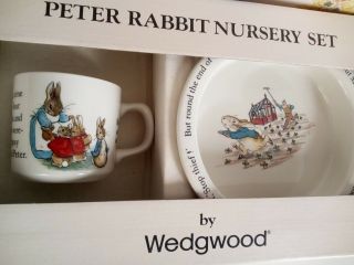 Vintage Wedgwood Peter Rabbit Nursery 2 Piece Set - Mug,  Plate W/original Box