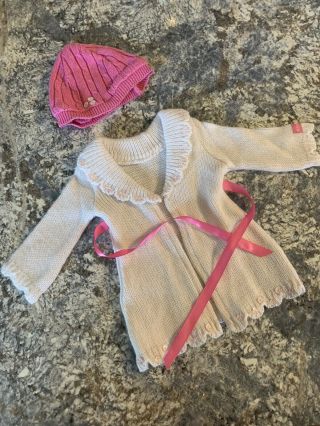 American Girl Doll Long Knit Sweater And Hat Winter Pink Ceam Coat Euc
