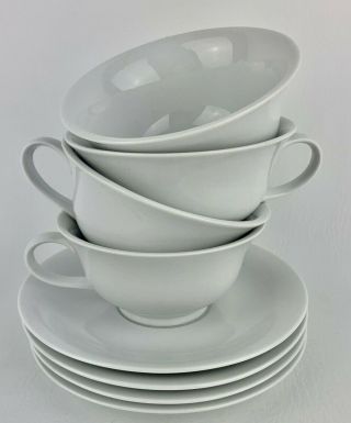 4 Vtg Discontinued Pottery Barn Great White China Tea Cups & Saucers Pb White