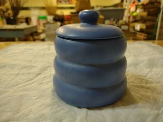 Vintage Tudor California Pottery Blue Matte Bee Hive Covered Jar