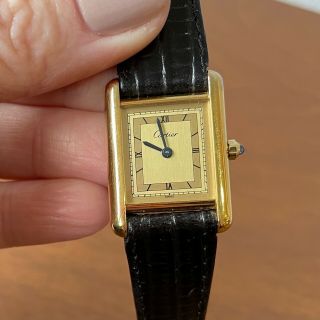 Vintage Ladies Cartier Tank Vermeil Sterling Silver.  925 Watch Quartz Movement