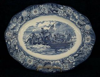 Staffordshire Liberty Blue 14 " Oval Platter Delaware River Scene - Immaculate