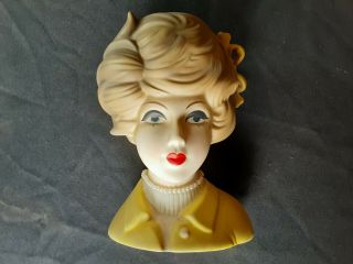 Vintage Luv Imports Blonde Haired Lady Head Vase With Pearls 7 " Tall