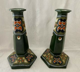 Vintage Nippon Morimura Bros Hand Painted Gouda Style Candlesticks Candle Holder