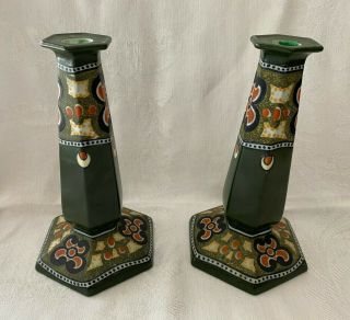 Vintage Nippon Morimura Bros Hand Painted Gouda Style Candlesticks Candle Holder 2