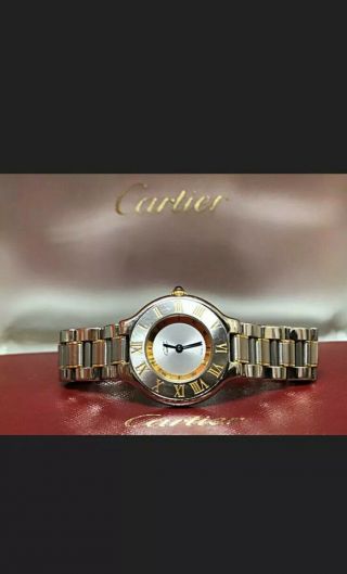 Cartier 21 Must De Cartier 1340 Ss/18k Gold Elegant 28mm Quartz Ladies Watch
