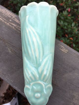 Vintage Pottery,  Wall Pocket 7 - 3/4”tall,  Light Blue Green Color