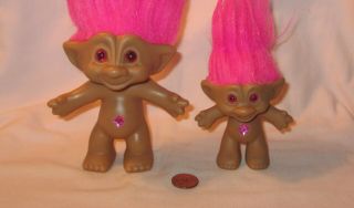 2x Large & Small Treasure Troll W/pink Hair & Wishstone; By Ace Novelty