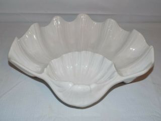 Vintage White Pottery Clam Shell Chip And Dip Bowl Server 11.  5 " X 10 "