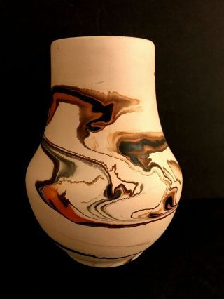 Nemadji Pottery Hand Made Vase - Brown Swirls (made In Usa)