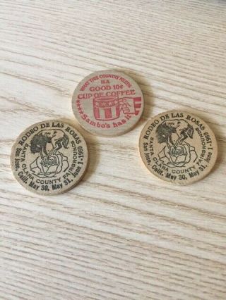 Vintage Wooden Nickels,  3 Total,  From 1960 