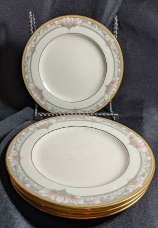 Set Of 4 Noritake Barrymore Bone China 8 3/8 " Salad Plates 9737 Ivory Pink Gray