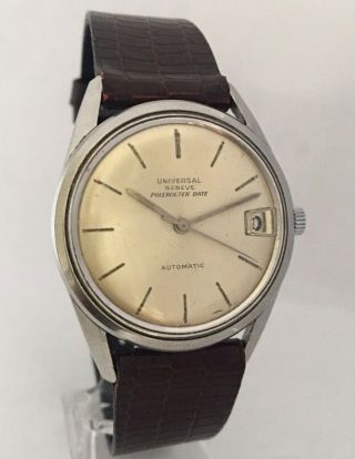 Vintage 1960s Stainless Steel Universal Geneve Polerouter Date Automatic Watch