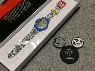 Swatch X Disney X Keith Haring “eclectic Mickey” Watch Suoz336,  3 Badges