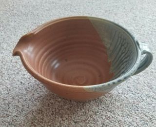 Batter Bowl W Handle Handmade Ceramic Studio Pottery.  Rust/blue