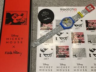 Swatch X Disney X Keith Haring Eclectic Mickey Watch Suoz336,  Stickers,  Badge