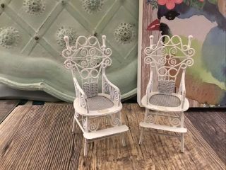 2 White Wire Sculptured Baby High Chairs.  Dollhouse Miniatures