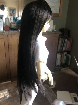 Long Straight Black Doll Wig With Bangs Size 8/9,  11” Length Fits 23” Bjd