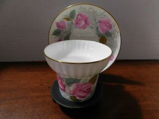 Lomonosov Bone China Tea Cup & Saucer Pink Flowers W/green Leafs Made In Ussr