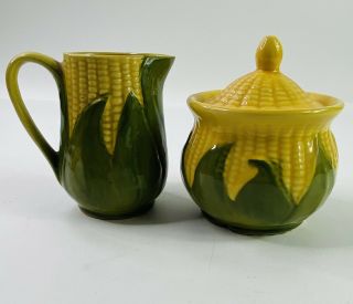 Vintage Shawnee Corn King Cream Pitcher And Sugar Bowl Yellow And Green - Read