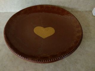 Early Ned Foltz Redware Pottery 10 " Plate Pa.  Dutch Heart Coggle Edge 1984