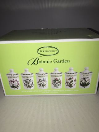 Portmerion Botanic Garden Herbs & Spice Jars Set Of 6 Canisters Container 2