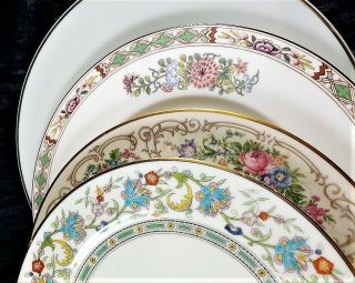 4 Vintage Mismatched China Dinner Plates Florals Classic White Wedding Boho