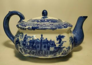 Vintage Large Victoria Ware Ironstone Flow Blue & White Teapot 10 " X6 " X5 "