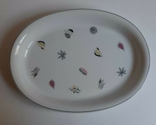 Vintage Arabia Finland 14 " Oval Serving Plate Platter Pastel Leaf Pattern Mcm