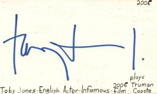 Toby Jones English Actor Truman In Infamous Movie Autographed Signed Index Card