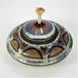 Bill Campbell Studio Art Pottery Oil Lamp Burner Blue Brown Drip Glaze Bowl