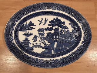 Johnson Brothers Willow Blue 14” Oval Serving Platter Blue And White