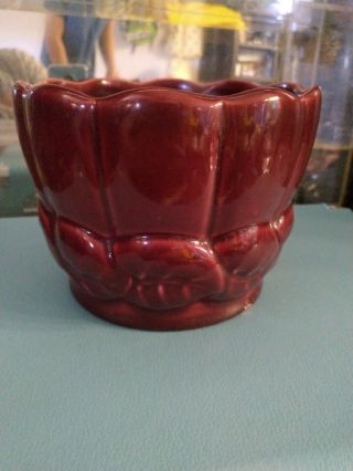 Vintage Mcm Red Wing Usa Pottery Scalloped Red Crimson Stoneware Planter B1403