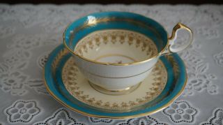 Vintage Aynsley Turquoise Floral Gold Trim Tea Cup & Saucer C890,  England