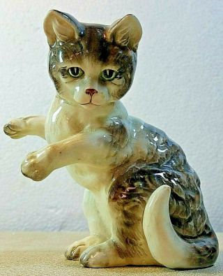 Vintage Porcelain Gray And White Cat Figure 4 3/4 " Tall