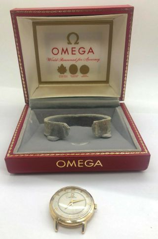 Mens Vintage Omega 14k Solid Gold Automatic Watch With Orig Box