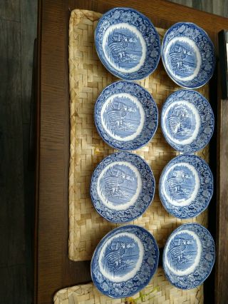 Liberty Blue Dessert Bowls Fruit Set Of 8 Staffordshire England Betsy Ross