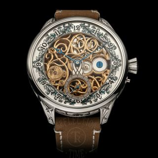 Stylish Men ' s Wrist Watch Skeleton Engraved Vintage Swiss Movement 2