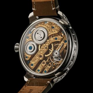 Stylish Men ' s Wrist Watch Skeleton Engraved Vintage Swiss Movement 5