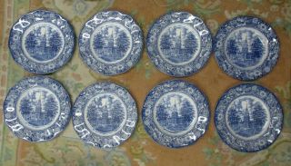 Staffordshire China Liberty Blue Dinner Plates 9 3/4 " Set Of 8 Independence Hall