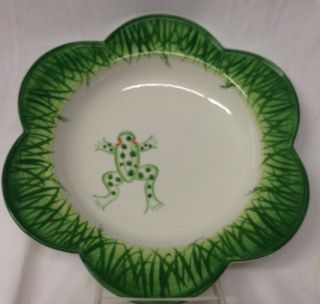 Mariposa Italy 2000 Jilly Walsh Leap Frog Bowl 9 5/8 " Green Grass On White