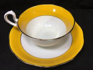 Royal Albert Crown China Tea Cup & Saucer Set Yellow Band White Gold Trim 1920 